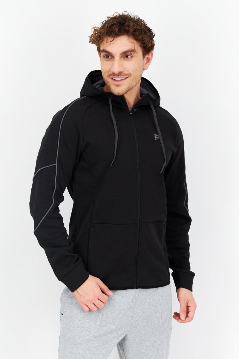 FILA Men Sportswear Fit Hooded Brand Logo Outdoor Hoodies, Black - Image 1