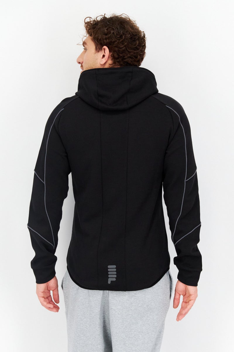 FILA Men Sportswear Fit Hooded Brand Logo Outdoor Hoodies, Black - Image 2