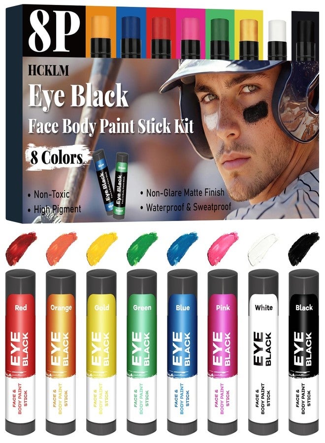 HCKLM 8 Packs Eye Black Stick for Baseball Football Softball Lacrosse,Anti-Glare Face Painting Eyeblack Kit for Athlete or Fan Accessories Gift,Waterproof And Sweatproof Eye Black Face and Body Paint Sticks - Image 1