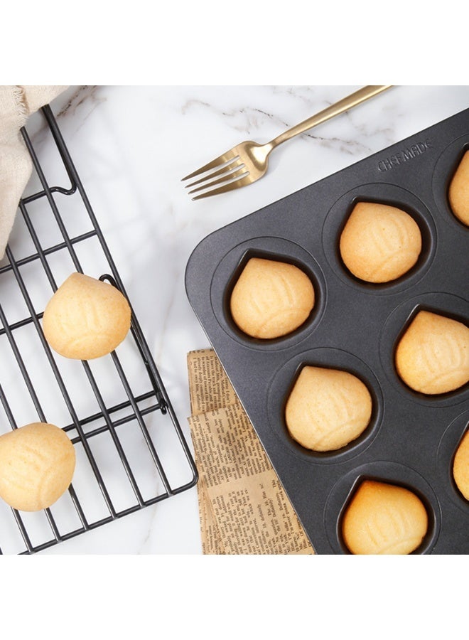 chefmade Black 12-Cup Non-Stick Chestnut Cake, Bread, and Pudding Mold - Image 2