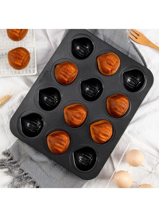 chefmade Black 12-Cup Non-Stick Chestnut Cake, Bread, and Pudding Mold - Image 1