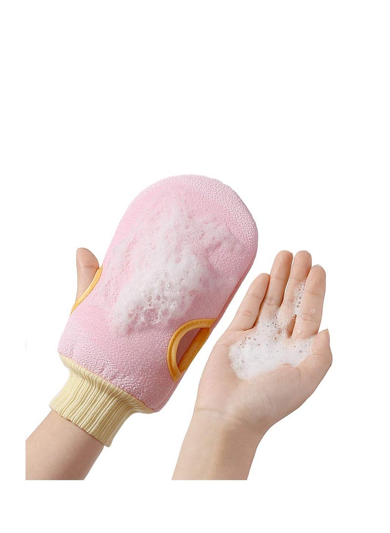 2 Pack Exfoliating Gloves Body Scrub Exfoliator Eraser Mitt Loofah Exfoliation Scrubbers Exfoliate Arms Legs Face Cloth Cleansing for Bath (Green + Pink) - Image 2