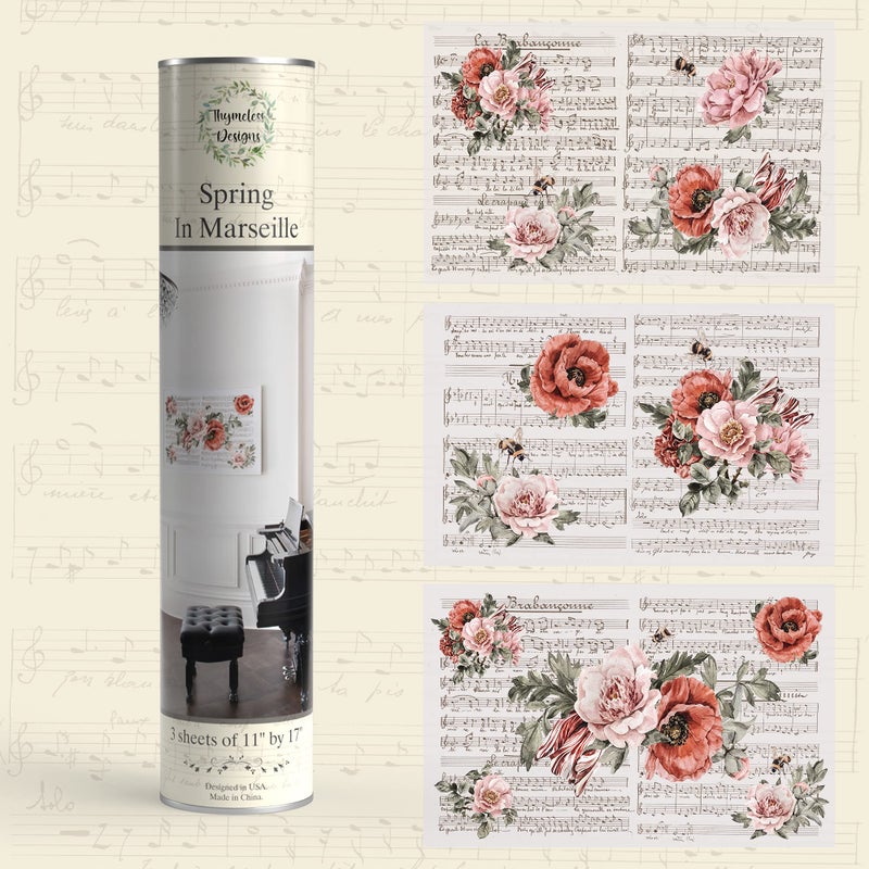 Thymeless Designs Rub on Transfers for Furniture and Crafts  3 Design Sheets 11 x 17 Each  Home Dcor Transfers  Furniture and Craft Decals  by Thymeless Designs Spring in Marseille 