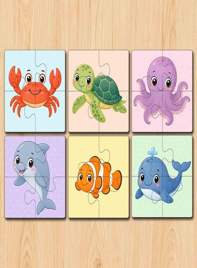 Tinywalk Wooden Jigsaw Puzzle Set of 6 for Kids Age 2-6 Years | Pack of 6 Puzzles with 4 Pieces Each | Toddler Learning Educational Toy | Mixed Themes Puzzle for Boys & Girls (Ocean) - Image 3