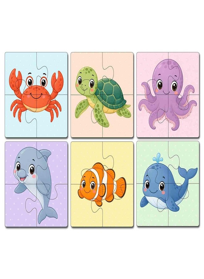 Tinywalk Wooden Jigsaw Puzzle Set of 6 for Kids Age 2-6 Years | Pack of 6 Puzzles with 4 Pieces Each | Toddler Learning Educational Toy | Mixed Themes Puzzle for Boys & Girls (Ocean) - Image 1