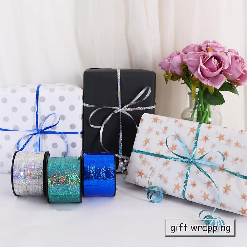 BEISHIDA Blue Blue Silver Curling Ribbons Balloon String Ribbons - 3 Pack 100 Yards for Gift Warppping Birthday Retirement Winter Frozen Party Winter Christmas Party Decorations - Image 4