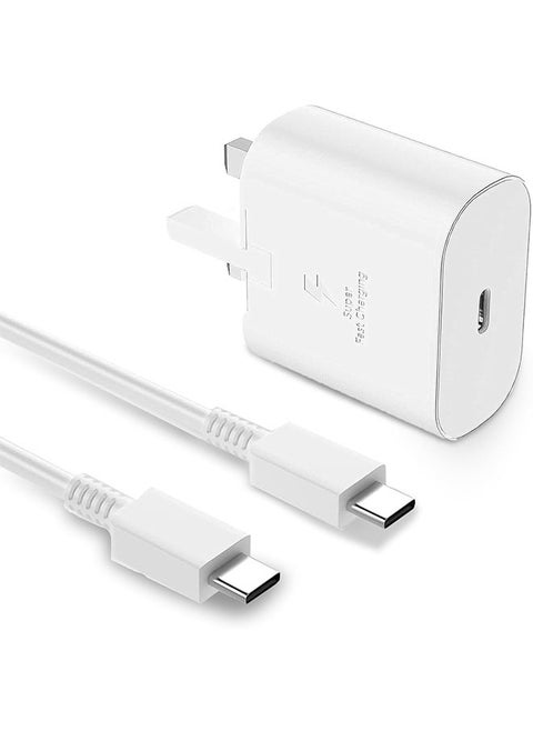 Compatible With Samsung 3-Pin Super Fast Charging 25W Power Adapter Charger With Type-C Cable