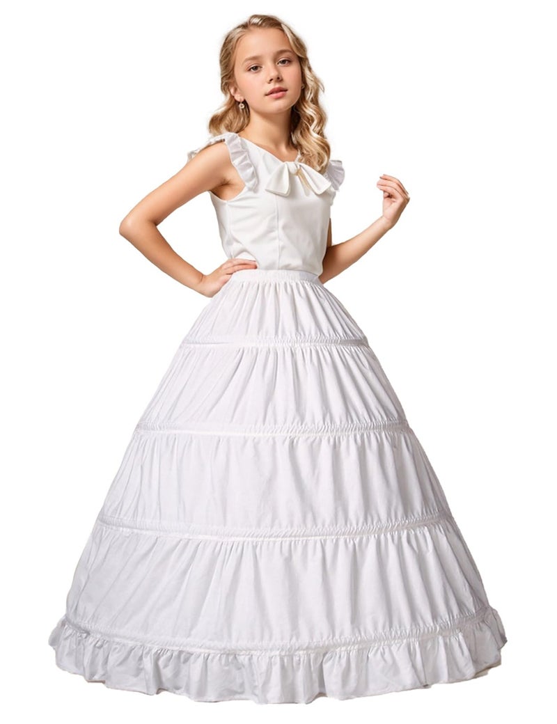 BEAUTELICATE Girls Petticoat 100% Cotton Crinoline Underskirt for Kids Flower Dress Slips 3 4 Hoops,Style 1-light Ivory,27''length-Fits(6-8)Years - Image 5
