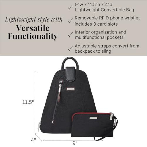 Baggallini Metro Backpack with RFID Phone Wristlet - 9x11 Convertible Sling Bag for Women with Adjustable Shoulder Straps - Image 4