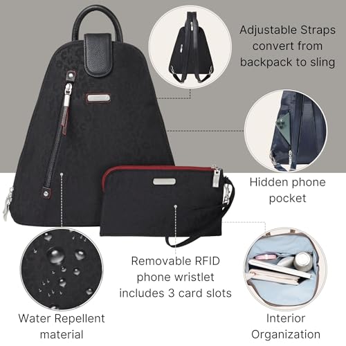 Baggallini Metro Backpack with RFID Phone Wristlet - 9x11 Convertible Sling Bag for Women with Adjustable Shoulder Straps - Image 3