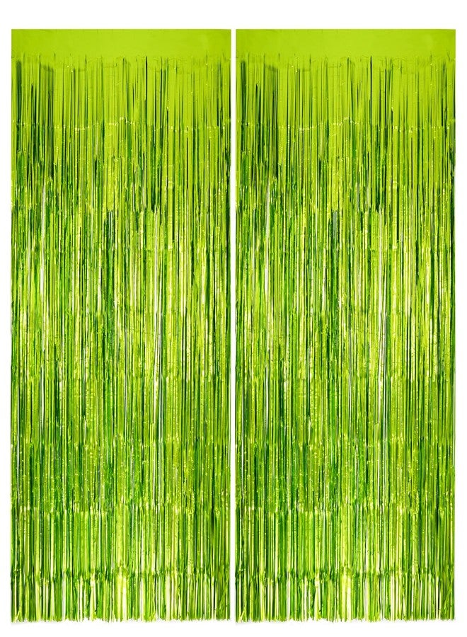 Vagilelf 2 Pack Lime Green Tinsel Foil Fringe Curtains 3.3’x6.6’, Margarita Party Decorations, Margs and Matrimony Bachelorette Party, Moo Moos and Margaritas Create Photo Booth & Entrance - Image 1