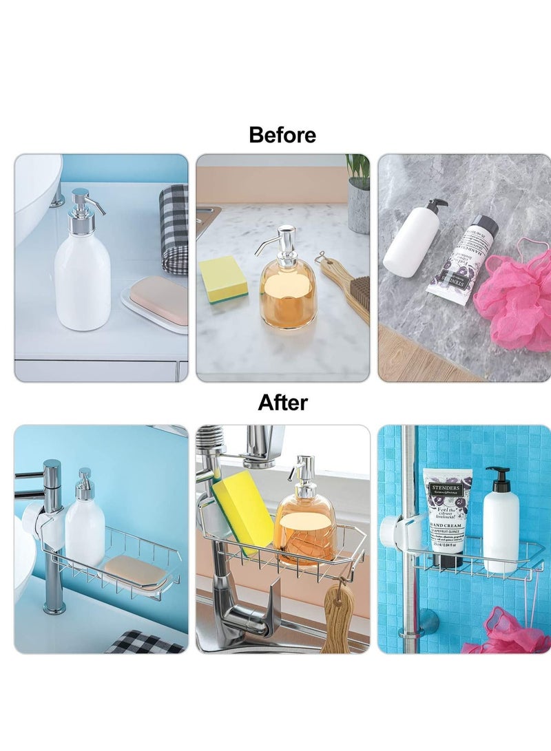 Kitchen Faucet Sponge Holder, Drainer Caddy for Dishwashing, Stainless Steel Faucet Storage Rack Hanging, Shelf Soap Sponge Storage Rack Silver 1pc - Image 3