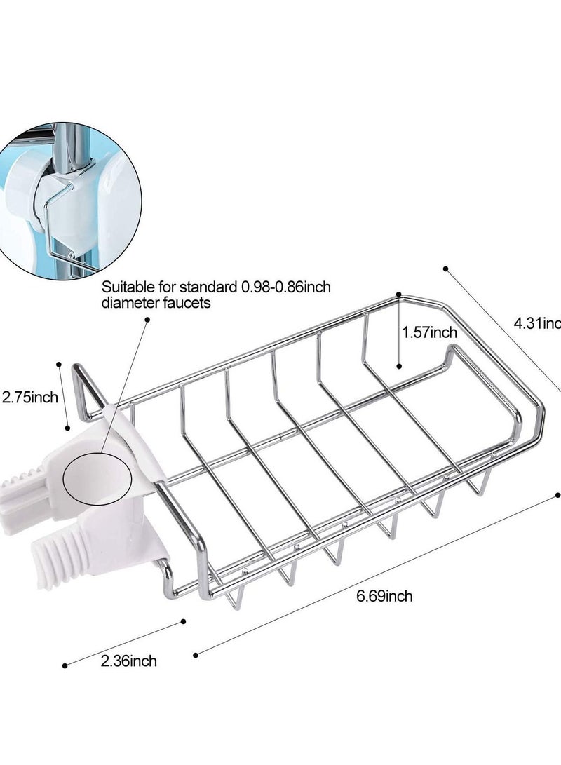 Kitchen Faucet Sponge Holder, Drainer Caddy for Dishwashing, Stainless Steel Faucet Storage Rack Hanging, Shelf Soap Sponge Storage Rack Silver 1pc - Image 2