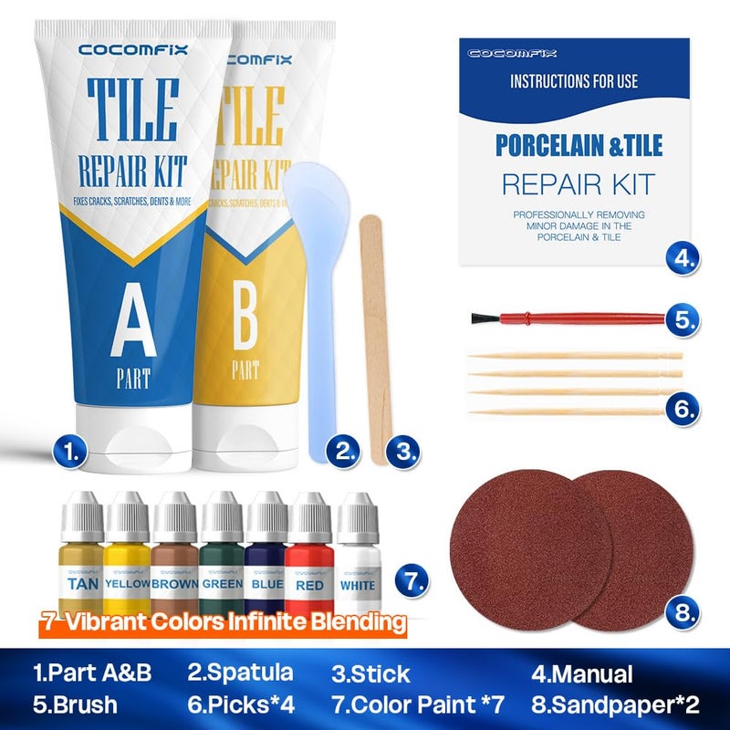 cocomfix Tile Repair Kit, Ceramic Tile Chips & Cracks Repair Kit(Color Match), Porcelain Tile Repair Kit with Super Strong Adhesion, Fix Chips, Cracks and Holes on Ceramic Tile, Porcelain, Acrylic, Fiberglas - Image 2