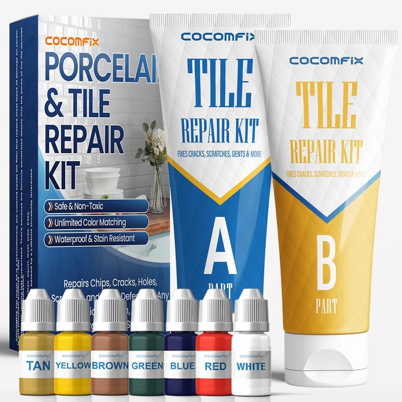 cocomfix Tile Repair Kit, Ceramic Tile Chips & Cracks Repair Kit(Color Match), Porcelain Tile Repair Kit with Super Strong Adhesion, Fix Chips, Cracks and Holes on Ceramic Tile, Porcelain, Acrylic, Fiberglas - Image 1