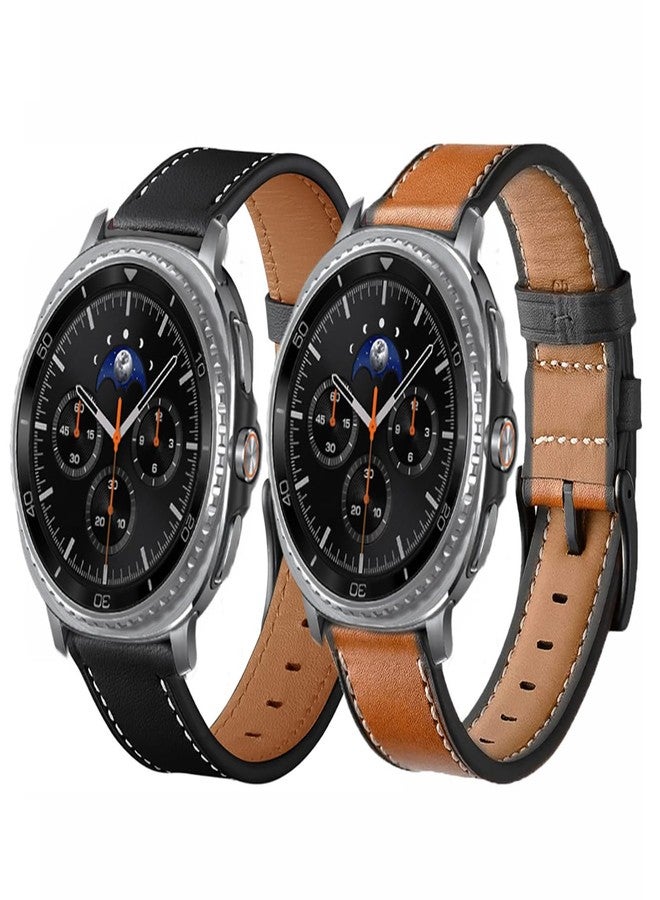 Olytop Galaxy Watch 8 Classic Band 46mm, Bands for Samsung Galaxy Watch8 40mm/44m (2025), Business Leather Wristband Replacement Strap for Men Women, Black+Black/Brown - Image 2