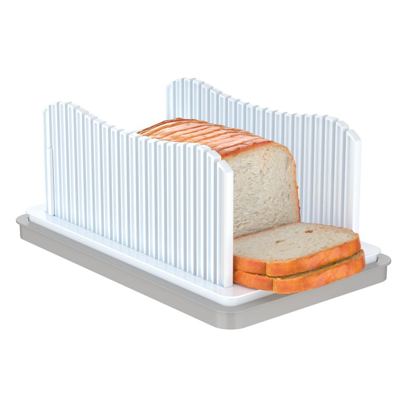 CAWIU Bread Slicer for Homemade Bread Foldable Bread Cutter with Crumb Tray Adjustable Width Bread Slicing Guide for Loafs Sandwiches Bagels and Cakes