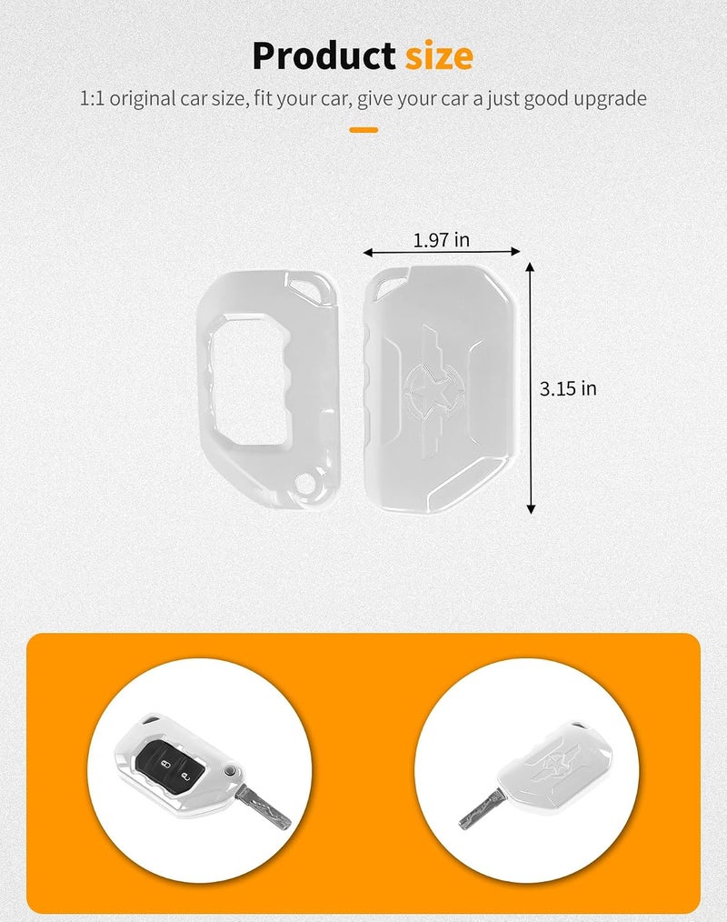 Hoolcar Key Fob Cover Case Key Holder Shell Remote Control Smart Key Fob Protector Compatible with Jeep Wrangler JL JLU & Gladiator JT 2018-2025, White - Image 4