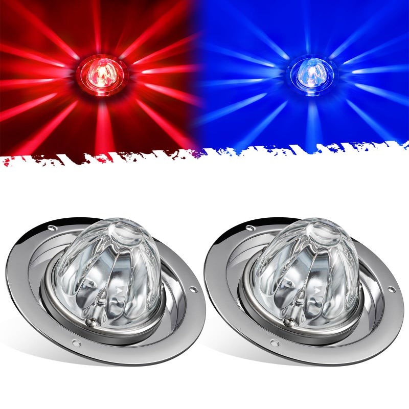 Partsam 2Pcs Glass Lens Watermelon Lights Dual Color Red Blue LED Marker Turn Auxiliary Lights with Stainless Steel Bezel and Base Replacement for Peterbilt Freightliner Trucks Trailers RVs Motohomes - Image 2