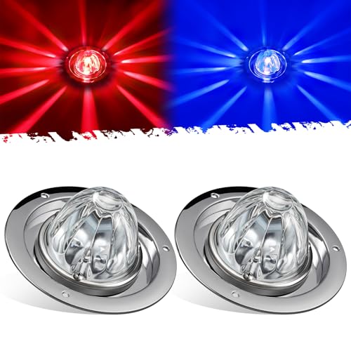 Partsam 2Pcs Glass Lens Watermelon Lights Dual Color Red Blue LED Marker Turn Auxiliary Lights with Stainless Steel Bezel and Base Replacement for Peterbilt Freightliner Trucks Trailers RVs Motohomes - Image 1
