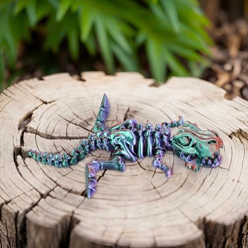 FunisFun 3D Printed Dragon with Articulated Bones for Adult, 3D Printed Dinosaur Fidget Toys Decor for Stress Relief (Green-Purple, 1P) - Image 3