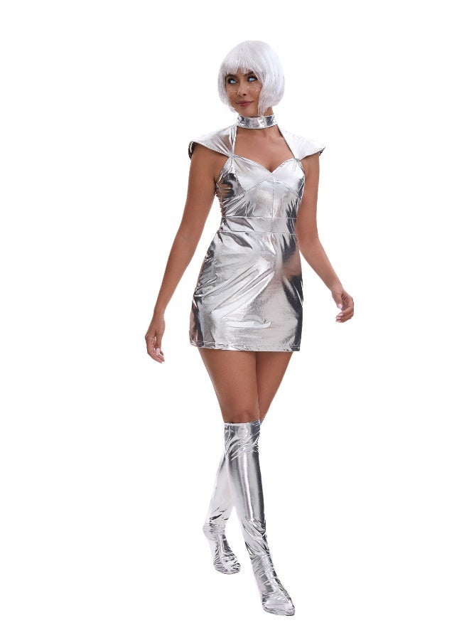 Mechanical Age Silver Space Suit - Halloween Planet Warrior Space Human Costume - Image 3