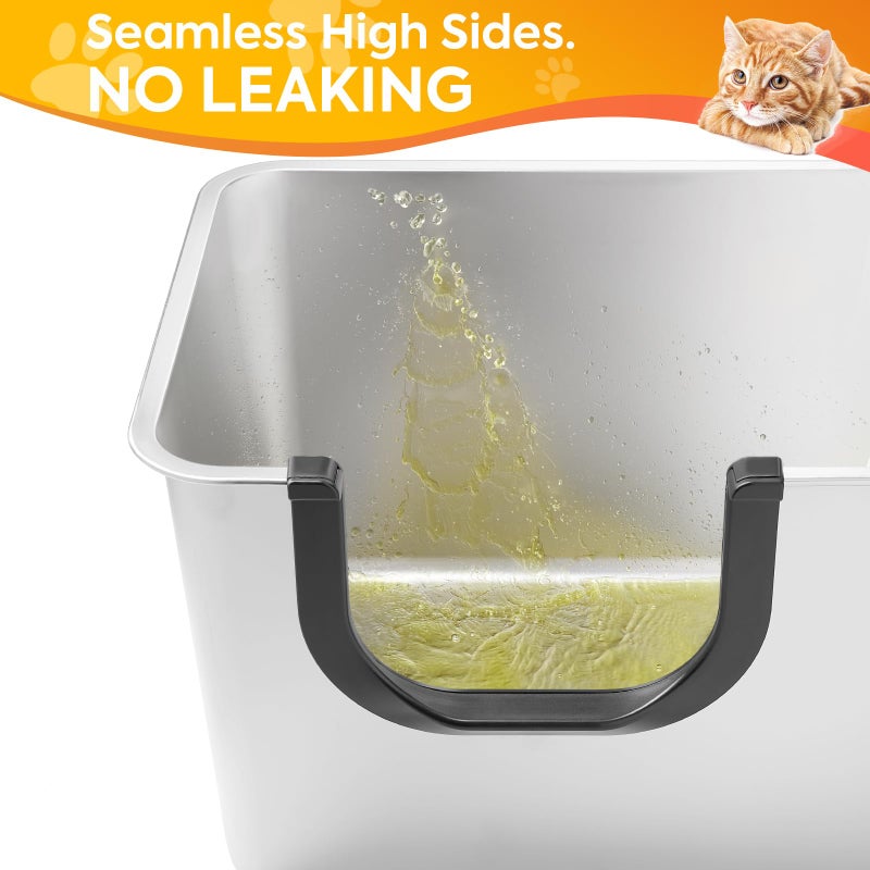 Yangbaga Extra Large Stainless Steel Litter Box, Leak Proof 12 Inches High Sides for Urine & Litter Trapping, Easy Entry for Kittens, Older Cats,Non-Stick,Non-Slip,No Sharp Edges - Image 3
