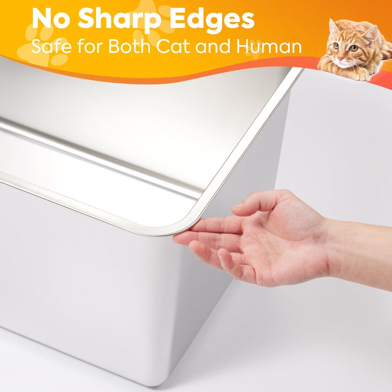 Yangbaga Extra Large Stainless Steel Litter Box, Leak Proof 12 Inches High Sides for Urine & Litter Trapping, Easy Entry for Kittens, Older Cats,Non-Stick,Non-Slip,No Sharp Edges - Image 4
