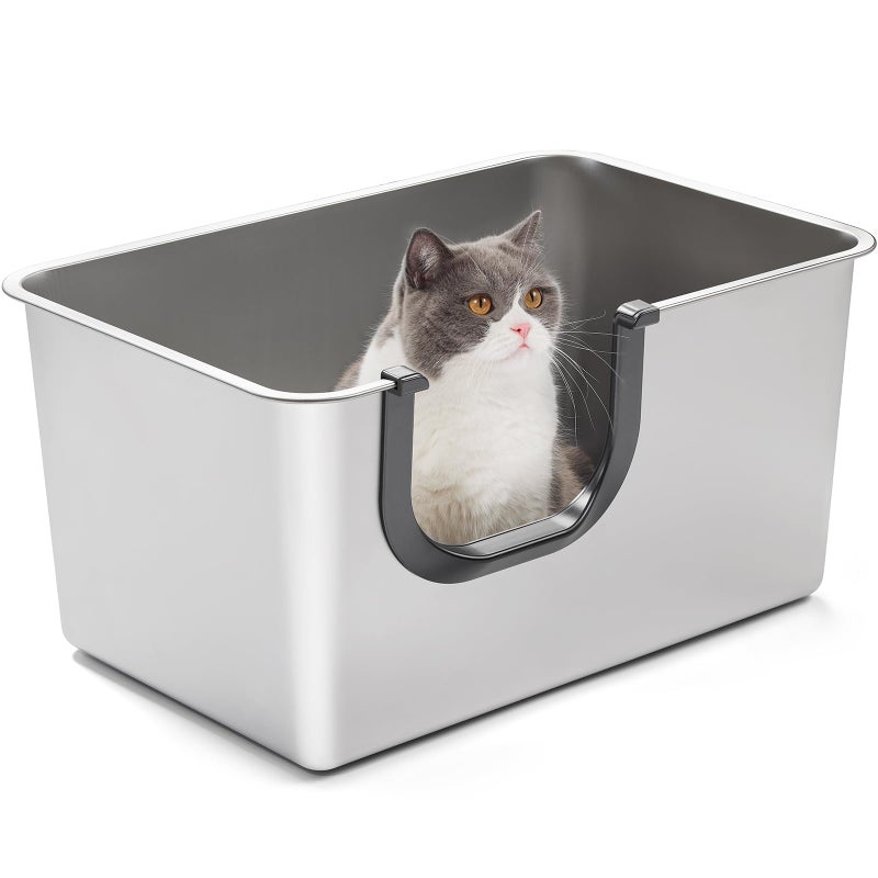 Yangbaga Extra Large Stainless Steel Litter Box, Leak Proof 12 Inches High Sides for Urine & Litter Trapping, Easy Entry for Kittens, Older Cats,Non-Stick,Non-Slip,No Sharp Edges - Image 1