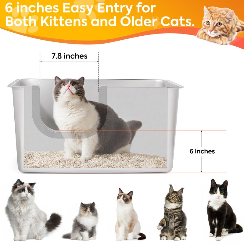 Yangbaga Extra Large Stainless Steel Litter Box, Leak Proof 12 Inches High Sides for Urine & Litter Trapping, Easy Entry for Kittens, Older Cats,Non-Stick,Non-Slip,No Sharp Edges - Image 5