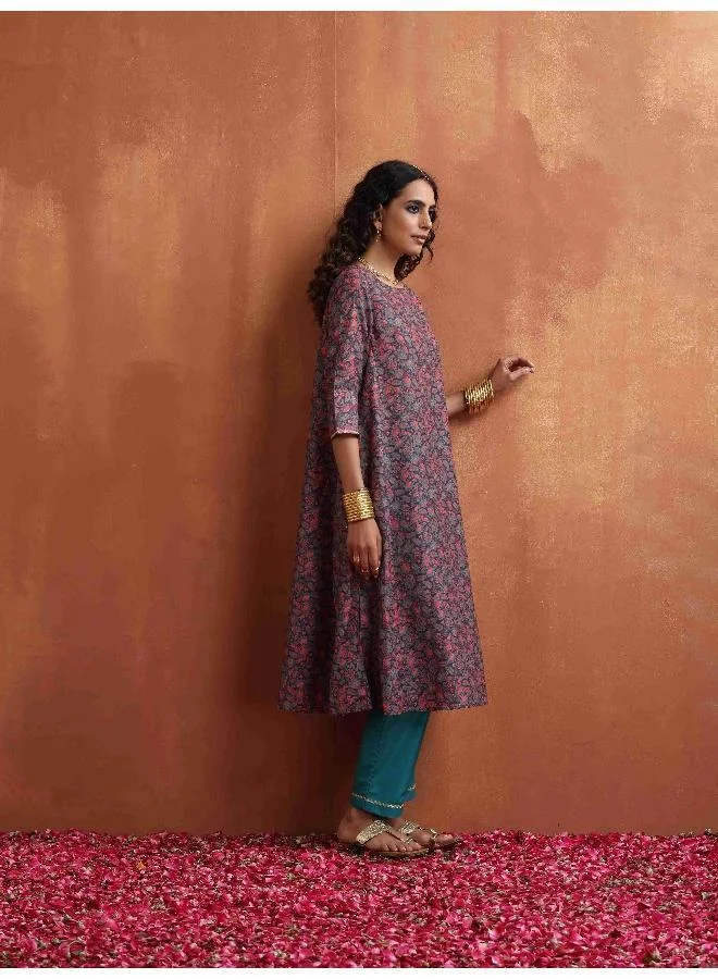 ترو برونز trueBrowns Purple Print A-line Kurta Set