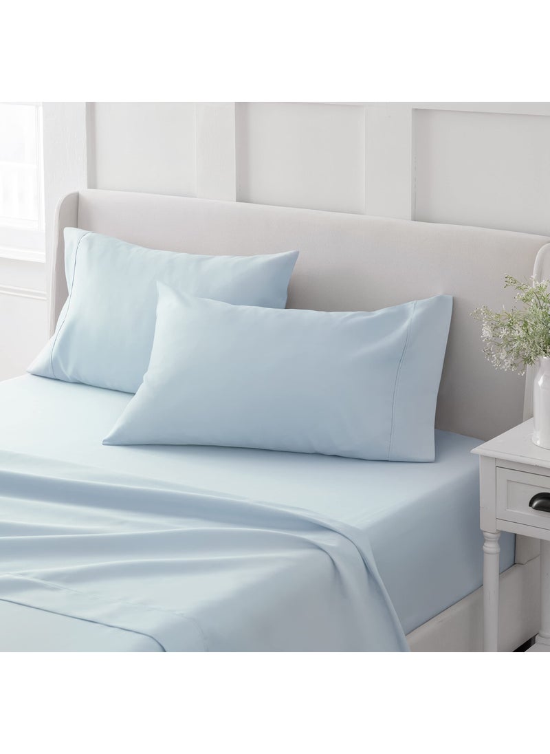 MARTHA STEWART 100% Cotton King Sheet Set - 4 Piece  Soft  Smooth  Durable  Easy Care  16"" Deep Pocket Sheet  Sateen Sheets  1 Flat  1 Fitted  2 Pillowcases  Light Blue