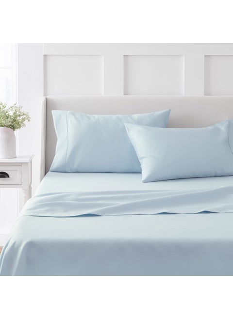 MARTHA STEWART 100% Cotton King Sheet Set - 4 Piece  Soft  Smooth  Durable  Easy Care  16"" Deep Pocket Sheet  Sateen Sheets  1 Flat  1 Fitted  2 Pillowcases  Light Blue
