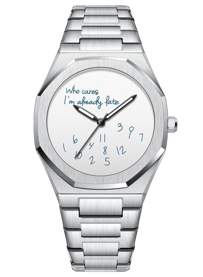 Fanmis Fashion Men's Analog Stainless Steel Wristwatch Minimalist Octagon Bezel with Humorous Dial - Waterproof Business Dress Casual Watch for Men, Silver White, bracelet - Image 1