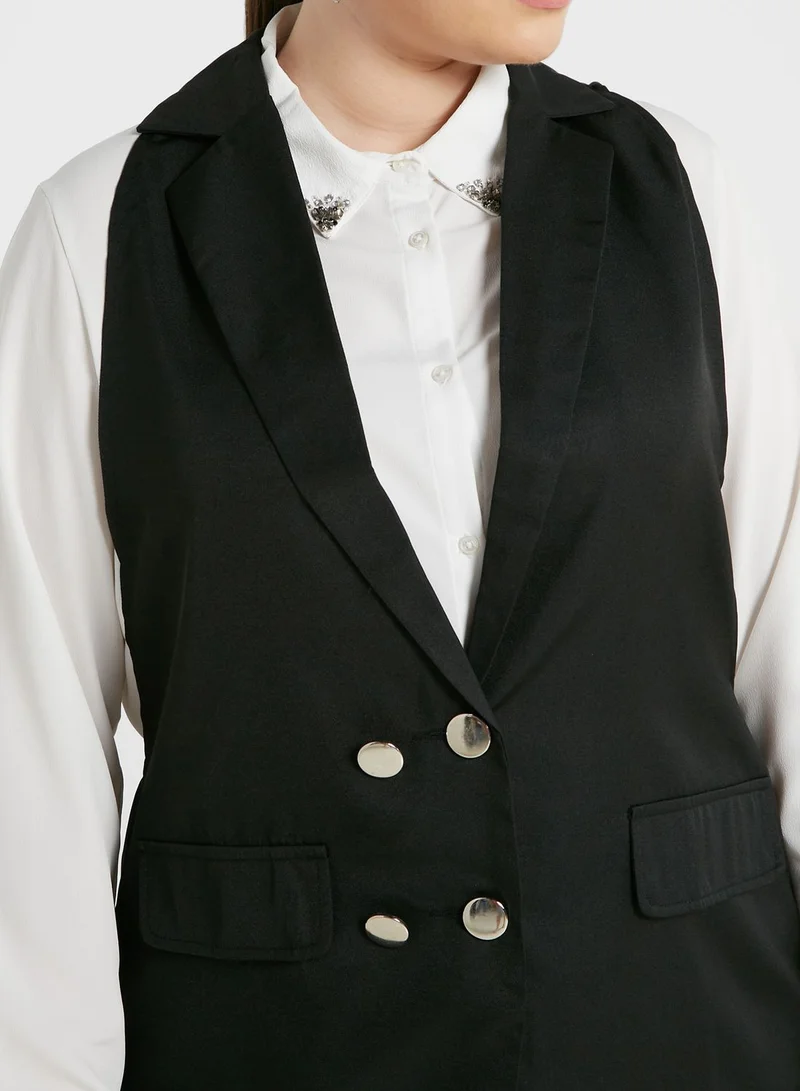 Ella Plus Button Down Pocket Detail Vest
