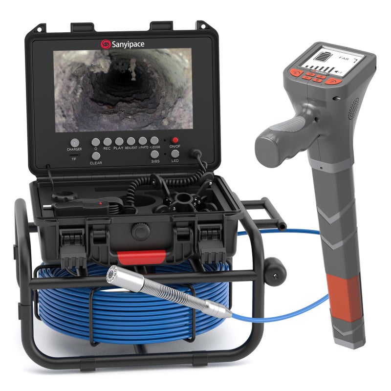 Sanyipace Drain Camera with Locator SelfLeveling Sewer Camera with 512Hz Transmitter Distance Counter 5X Zoom 4500mAh Battery 165FT50M Waterproof Pipe Camera for Plumbing Duct Home Inspection