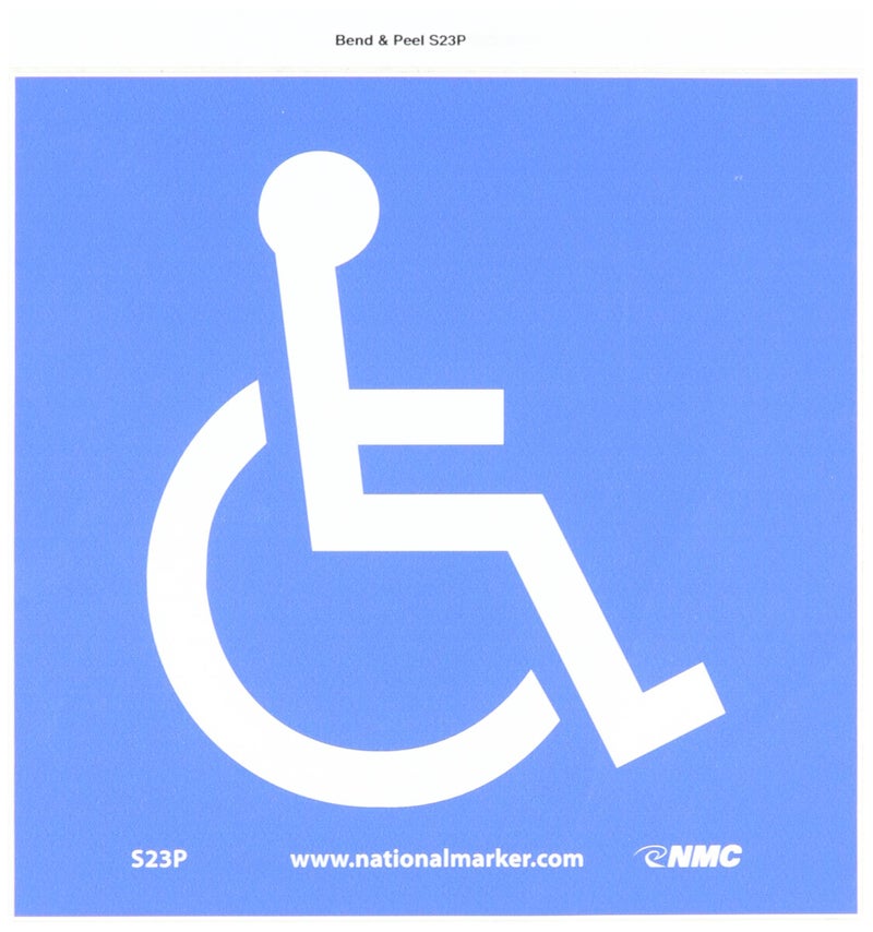 NMC S23P Office Sign, Handicapped Graphic, 7" Length x 7" Height, Pressure Sensitive Vinyl, White on Blue - Image 2