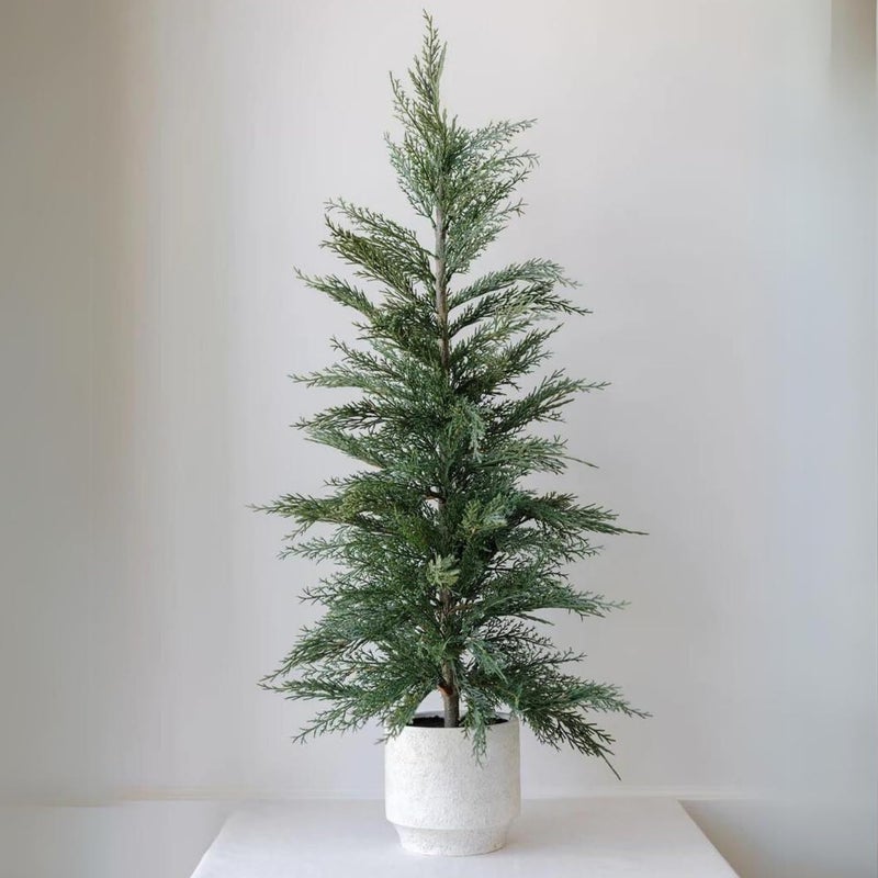 CG Hunter Holiday Collection Setof1 Faux Cedar Trees Premium Artificial Indoor Cedar Tree Stands 36 Tall in Creme PotPerfect Christmas Decoration
