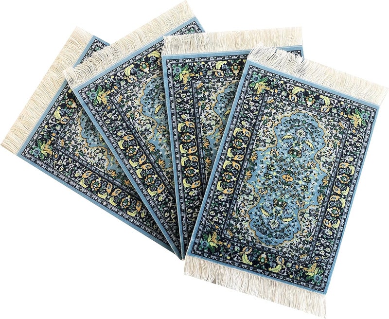 Inusitus Natural material Carpet Coasters, Set 4 Turkish Rug Style Table Drink mats, Absorbent Kitchen and Dining Accessories, Spill & drip Protection All user friendly build - Image 1