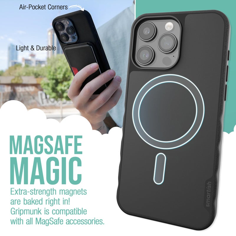 SmartishÂ® iPhone 15 Pro Max Magnetic Case - Gripmunk Compatible with MagSafe [Lightweight + Protective] Slim/Thin Grip Cover with Microfiber Lining for Apple iPhone 15 Pro Max - Black Tie Affair - Image 2