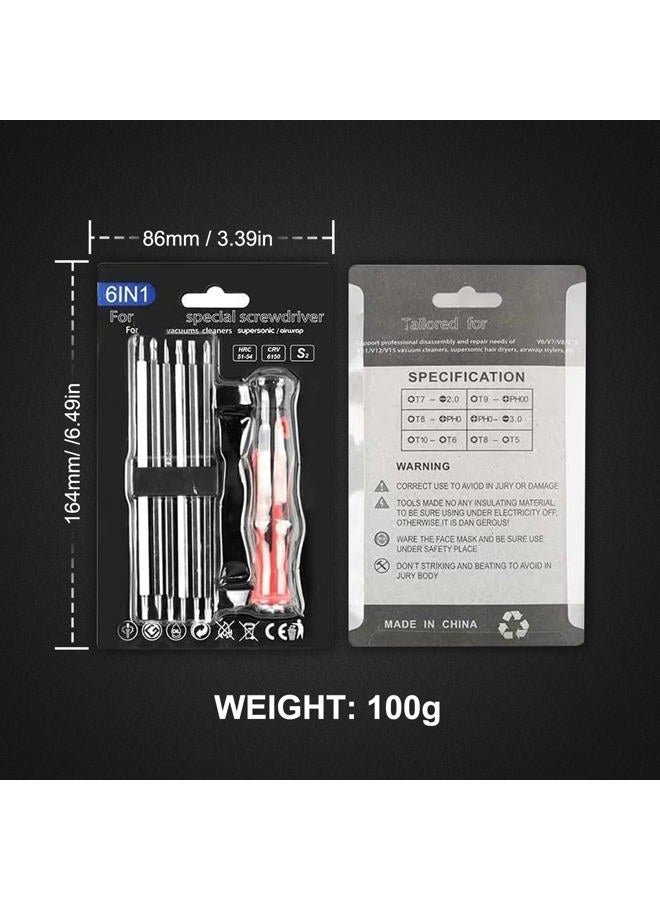 Fixbetter 6 in 1 Screwdriver Set Special Repair Tools for Dyson Hair Dryer Heavy Duty Star Torx Screwdriver Set, Screwdriver Set Disassembly Tool for Dyson V6/V7/V8/V10/V11 Vacuum Cleaner - Image 5