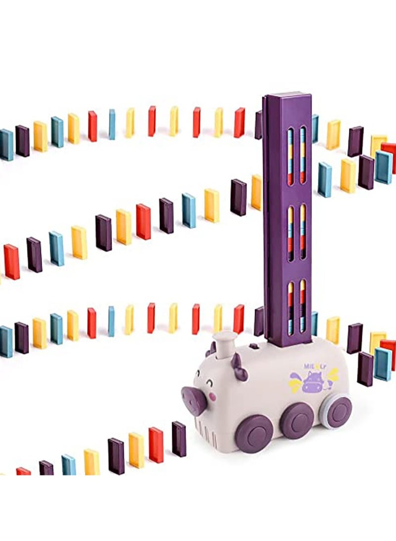 KASTWAVE Automatic Domino Train Blocks Set, Domino Laying Electric Train, Dominoes Train Set with 1 Slot and 80pcs Blocks, Creative Domino Train Set with Sound for Kids - Image 1