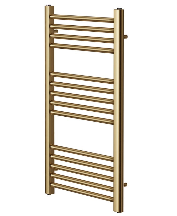 BRUSHED BRASS STRAIGHT HEATED TOWEL RAIL 400MM WIDE X 800MM HIGH FLAT CENTRAL HEATING BATHTOOM TOWEL RADIATOR