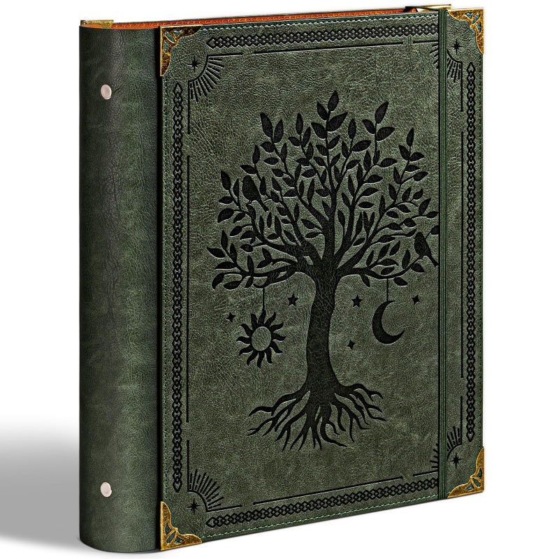 Ovesmusl PU Leather 3 Ring Binder Fits 8.5"x11" Letter Size Paper, 2 Inch Round Ring Binder Holds 500 Sheets, Notepad Paper Cover Loose Leaf Organizer, Green Tree - Image 1