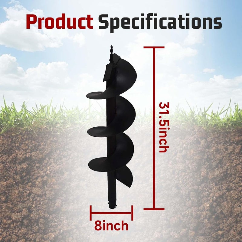 findmall Earth Auger Drill Bits 4" 6" 8" 10" 12" for gaseous Powered Post Fence Hole Digger (8inch) - Image 4