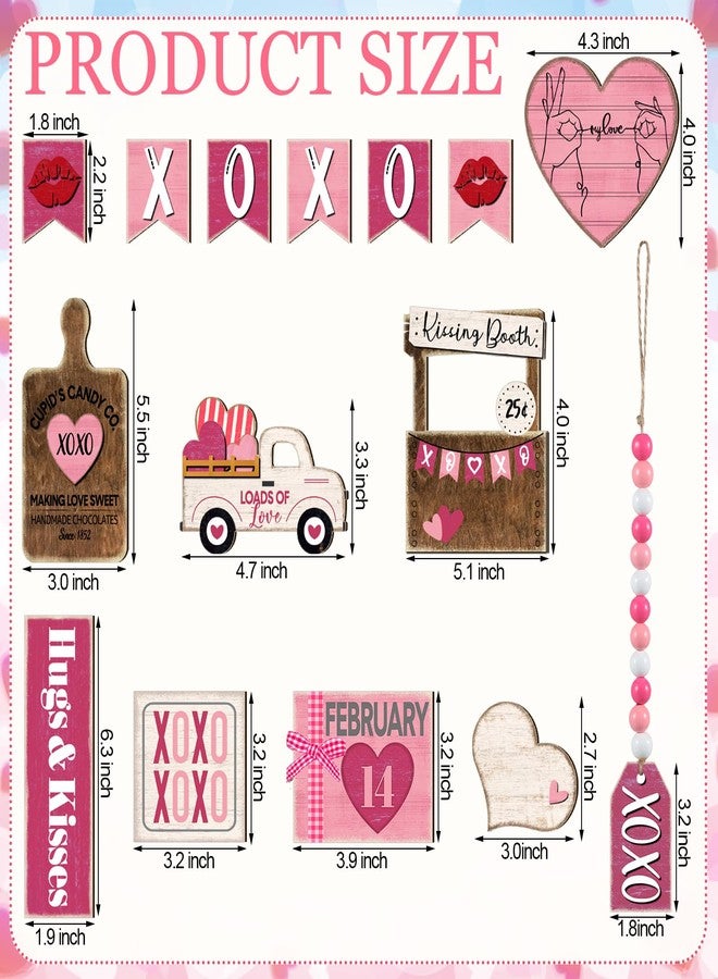 Marsui 19 Pcs Valentine's Day Tiered Tray Decor Set, Valentines Heart Wood Sign Rustic Farmhouse Tray Signs Table Decor for Valentine's Day Home Kitchen (Pink Style) - Image 3