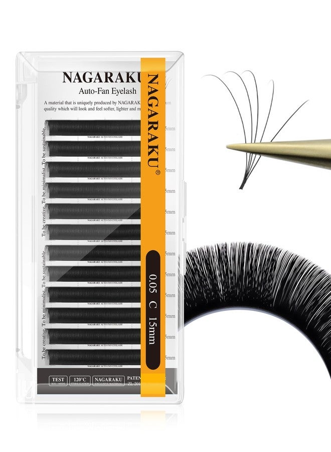 NAGARAKU Easy Fan Eyelash Extensions Volume Lash 0.05 C curl 15mm Rapid Blooming Faux Mink Cluster For Beginners Soft Professional Lash Supplies - Image 1