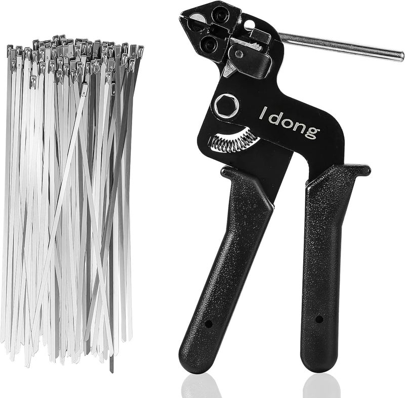 Idong Metal tie wrap Gun kit,Stainless Steel Cable Tie Gun and 100PCS 4.6 x 270mm Stainless Steel Cable Ties,Zip Tie Tool,Cable Tie Gun - Image 1