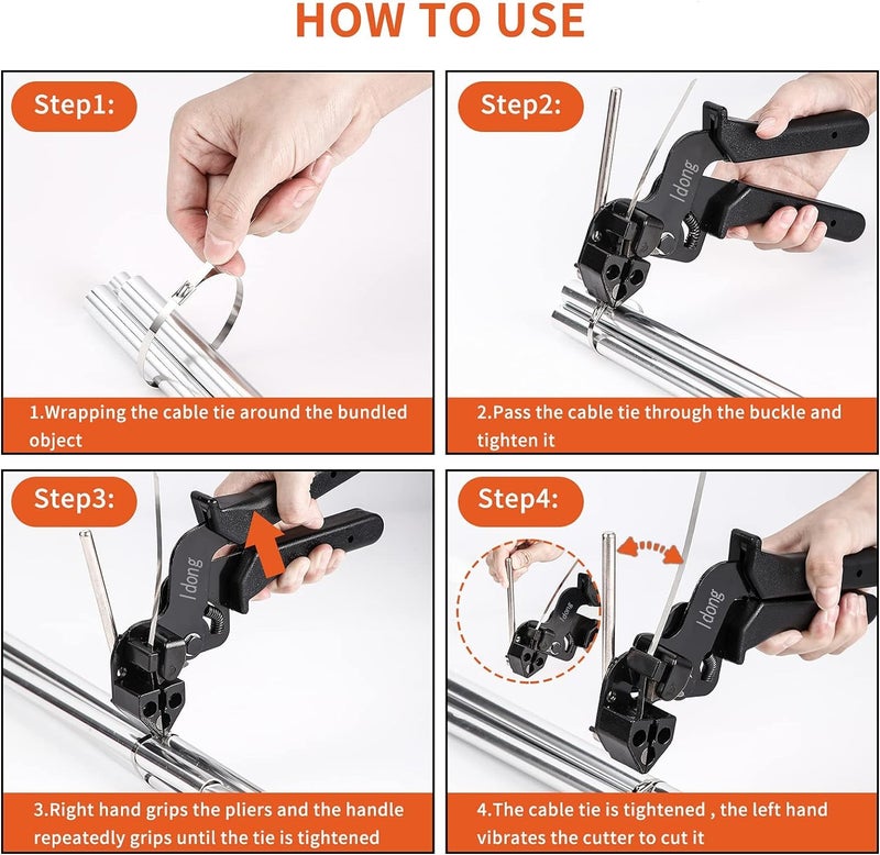 Idong Metal tie wrap Gun kit,Stainless Steel Cable Tie Gun and 100PCS 4.6 x 270mm Stainless Steel Cable Ties,Zip Tie Tool,Cable Tie Gun - Image 3