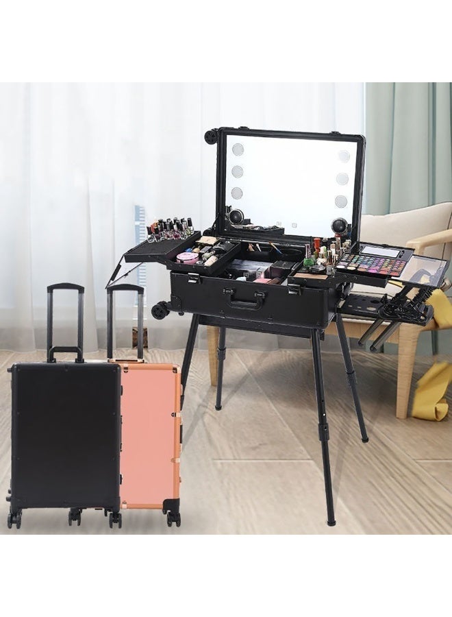 Professional Makeup Trolley Case, Travel Cosmetics Organizer with Stand & Wheels, Rolling Vanity Train Case with Led Light & Bluetooth Music for Hair, Beauty & Makup Artists (Black, 24 inch) - Image 3